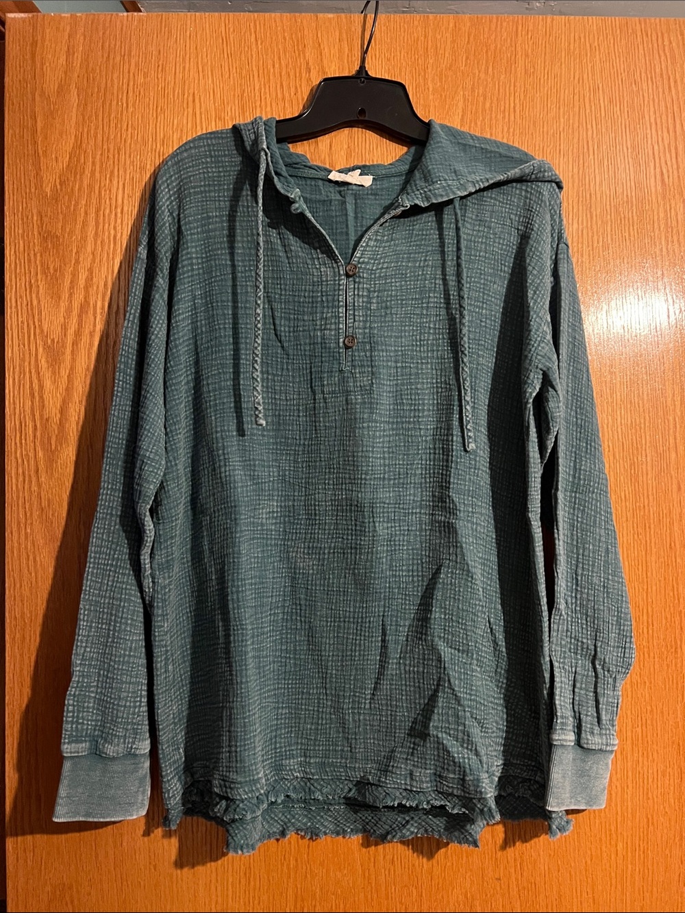 Hooded gauzeKnit Pullover in Teal
